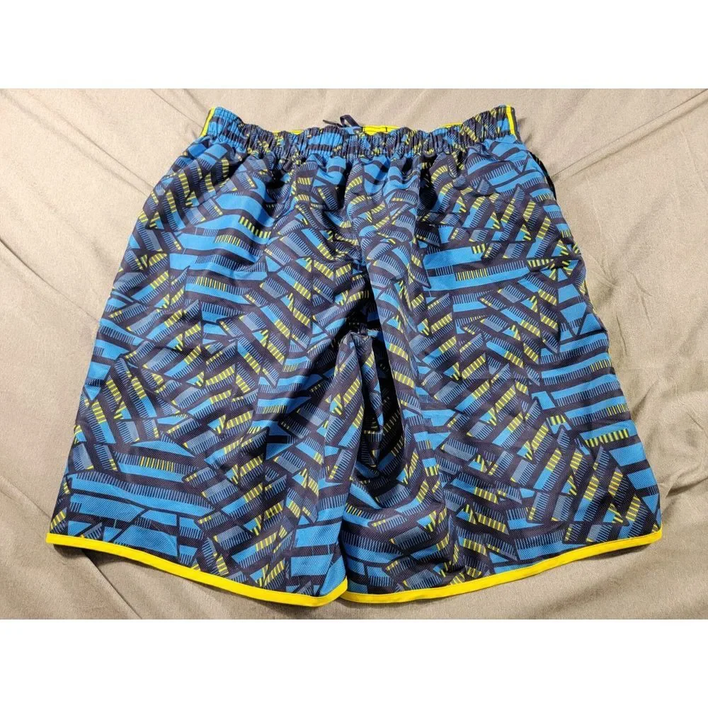 Nike Board Shorts Mens XL Blue Geometric Lined Swim Trunks w/ pockets 10' inseam